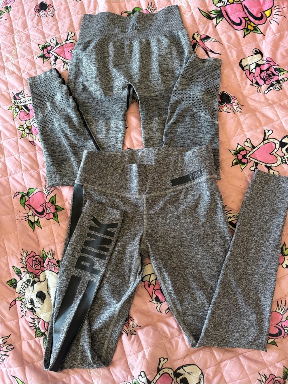 PINK Victoria's Secret Gray Seamless High-Waist Leggings bundle of two